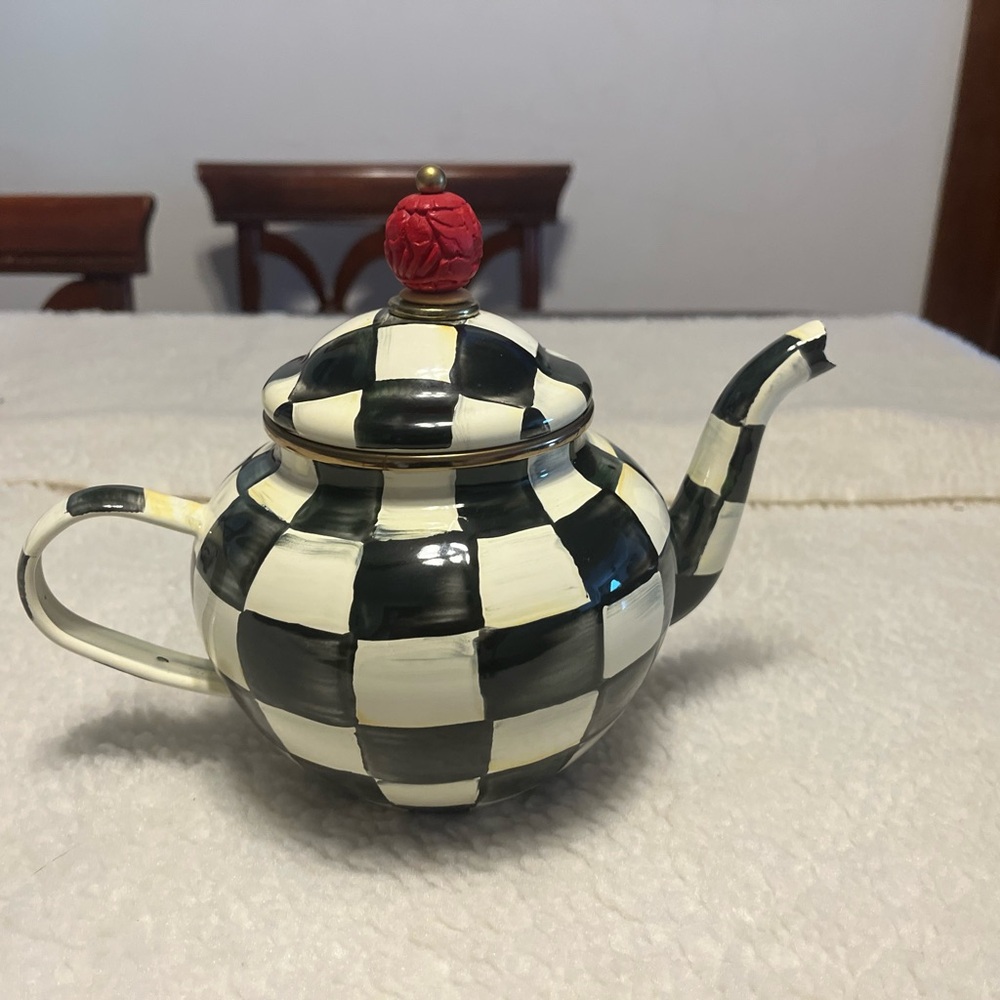 MacKenzie-Childs Black and White Checkered Teapot
